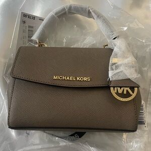 MICHAEL KORS AVA DARK DUNE XS LEATHER CROSSBODY